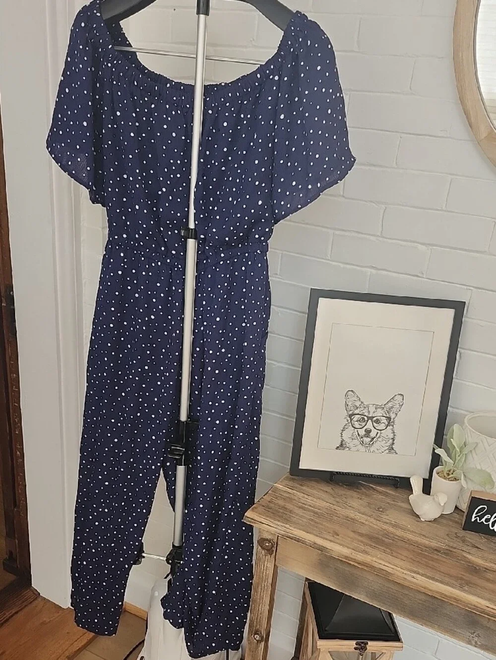 Navy Polka Dot Romper, Womens 8